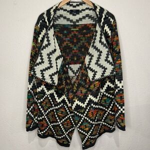 Intro. Aztec Print Cardigan Southwestern Open Front Sweater Women’s Size Medium
